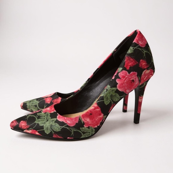 Christian Siriano Black + Pink + Green Floral Heels Size 7.5 NWT - Picture 3 of 5